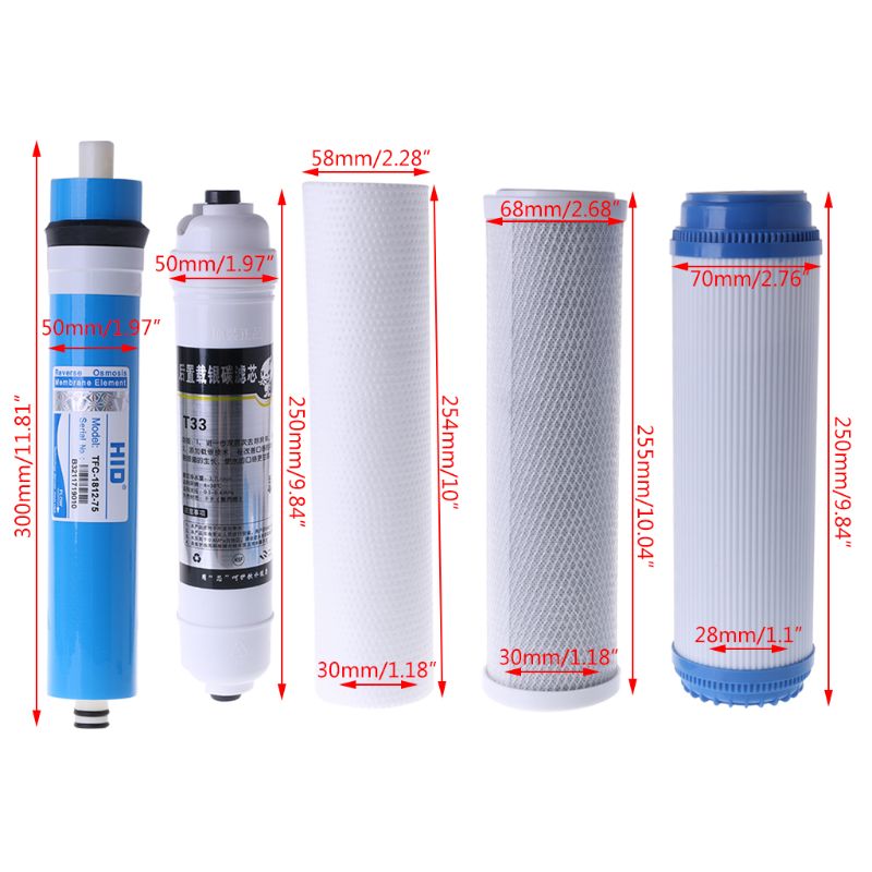 10 tums femstegs filterset för omvänd osmos vattenrenare element patron 50 gallon 5 st/set
