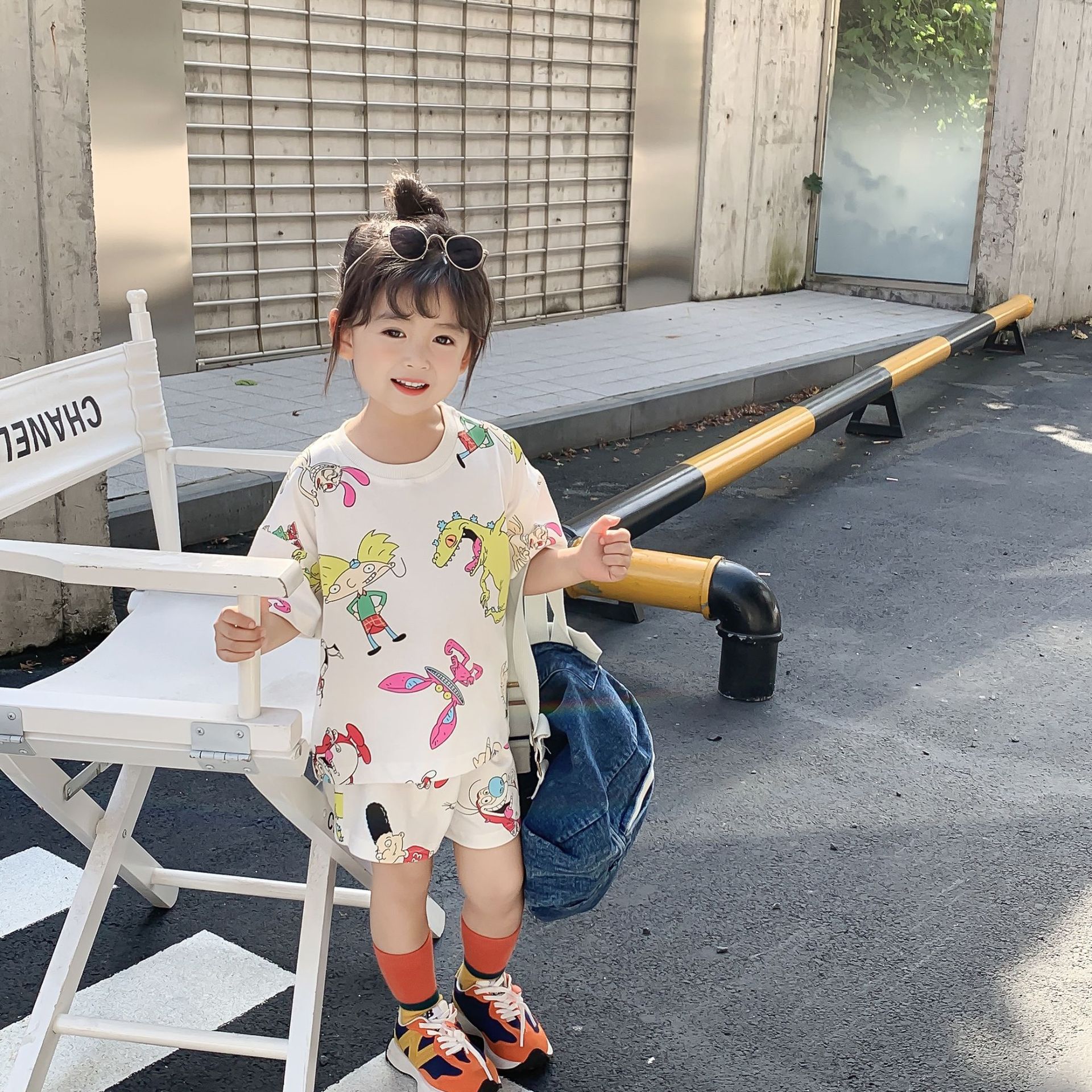 1498C Set di abbigliamento per bambini abito da cartone animato estate 2022 stampa di cartoni animati Monster Graffiti Suit Girl Two Piece Clothes Top Short