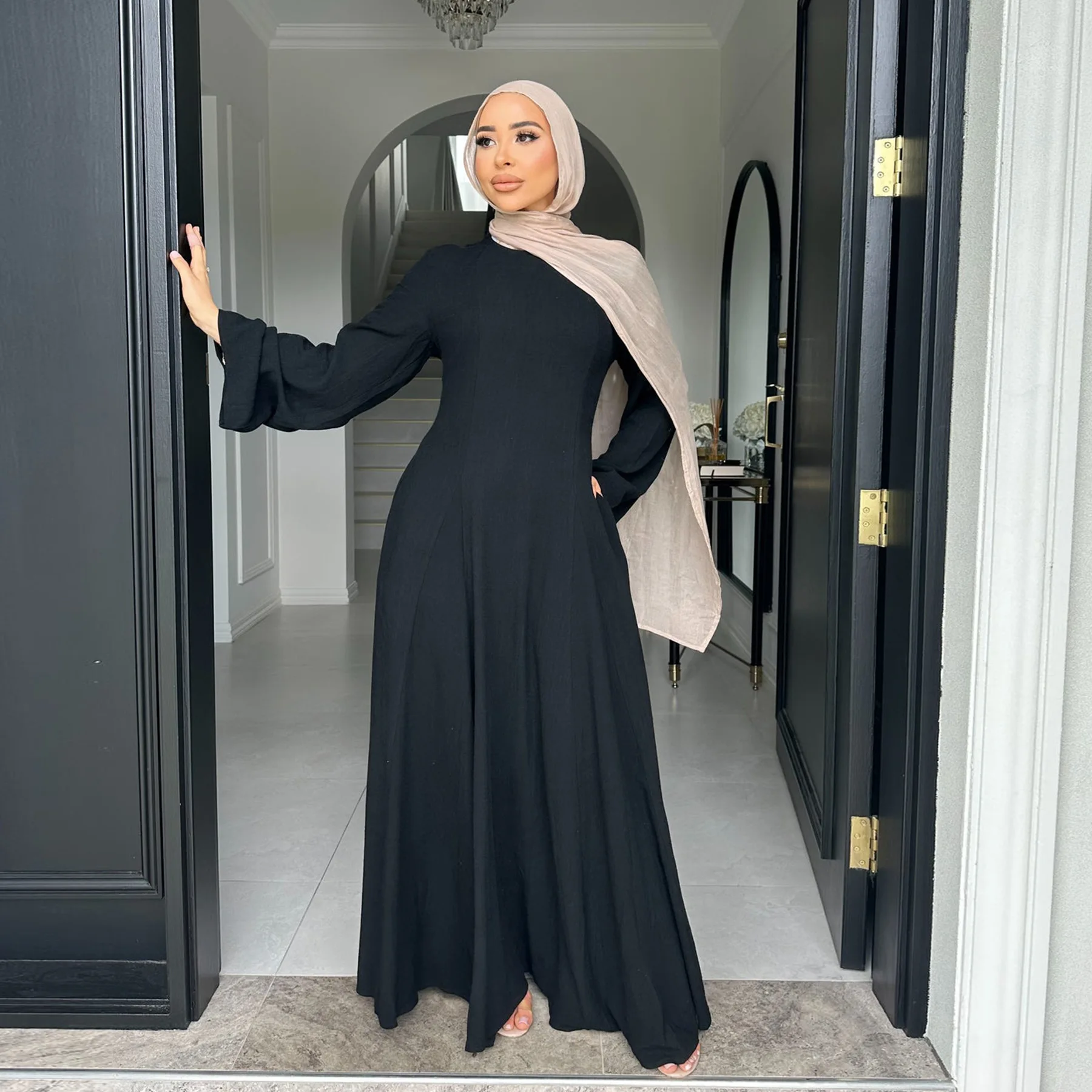 Roupas para mulheres muçulmanas sólido robe malaio turquia dubai zíper cardigan robe moda simplicidade vestido de verão abayas para mulher: L / Marrom