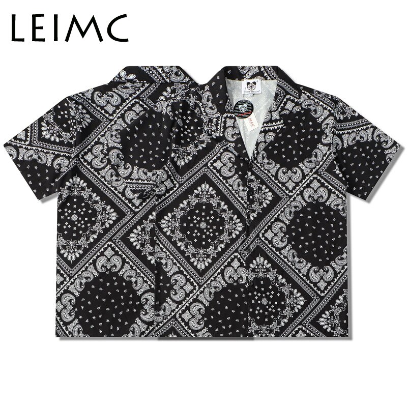 LEIMC Stye Cashew Flowers Print Short Sleeve Shirts Men Summer Casual Punk Rock Hip Hop Shirt Streetwear: X10 / XL