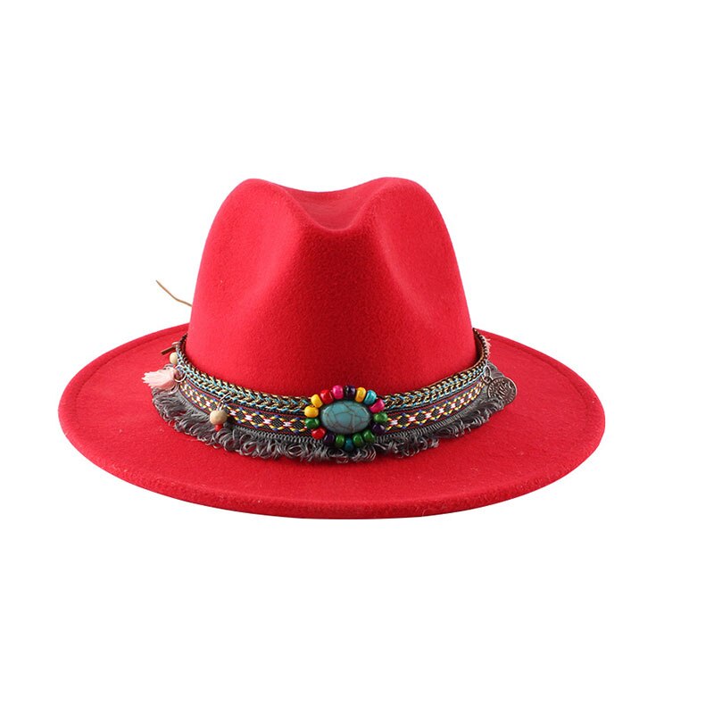 Overdådigt panama hat hip hop filt hat cap til hovedomkreds 55-58cm til camping vandreture udendørs: Rød