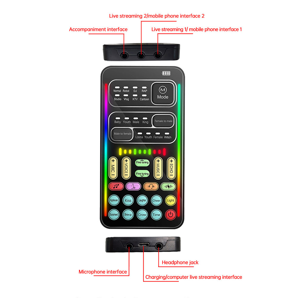i9 Voice Changer Mini Multiple Audio Effect Bluetooth-Compatible Live Sound Cards Ultra-Thin Portable Live Sound Card Mic Tool