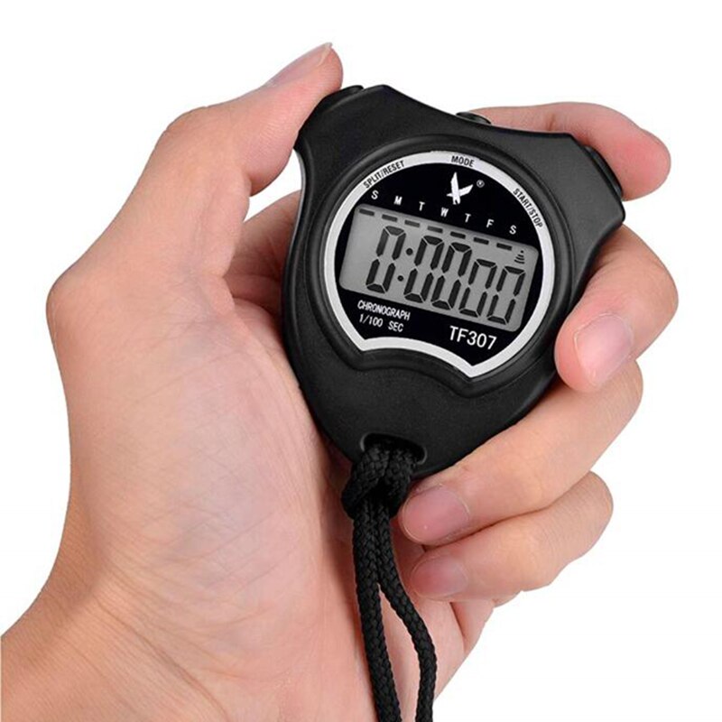 Digital Handheld LCD Chronograph Timer Sports Stopwatch Timer Stop Watch With String