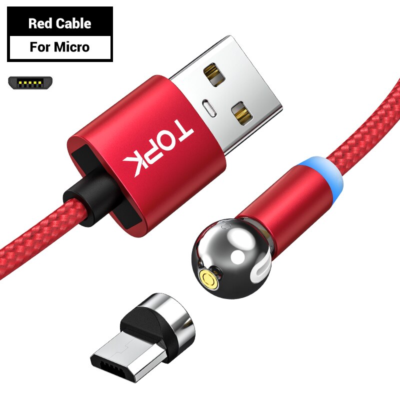 TOPK AM28 360 grad Drehen Magnetischer Micro USB Typ C Kabel LED Magnetic Charging Kabel für iPhone 11 Xs Max X 8 7 6
