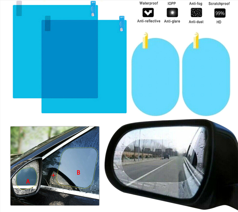 2X Film Anti-pluie pour rétroviseur de voiture, Film étanche pour vitres de verre, autocollant Anti-buée et Anti-reflet, accessoires automobiles