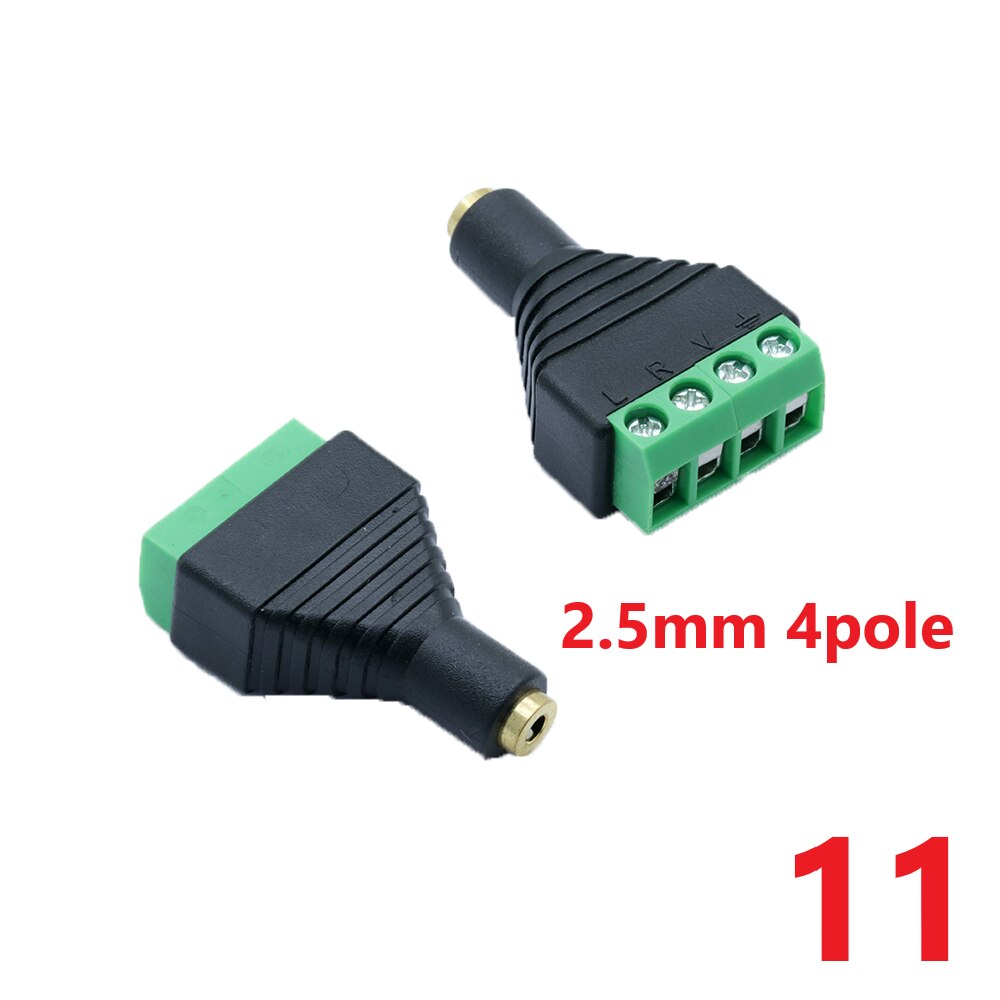 2.5mm 3.5mm 6.35mm 3/32 " 1/8 " 1/4 " jack stereo hane hona video av balun skruv 2 poler 3 poler 4 poler terminal kontakt kontakt: 2.5mm 4 polig hona