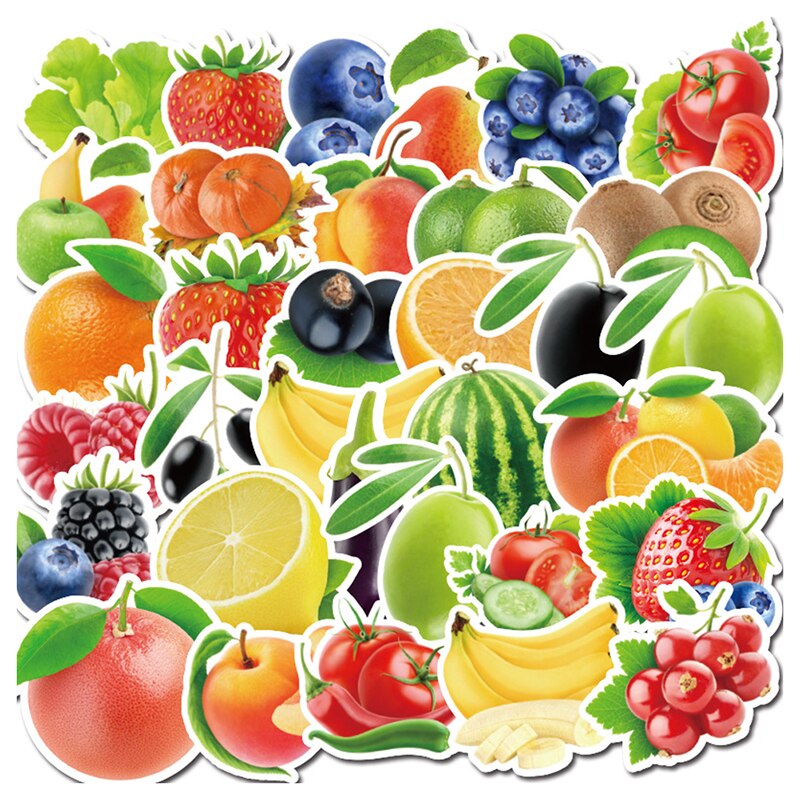100pcs Exquisite Cartoon Fresh Fruits Vegetables Stickers For Kitchen Bakery Cup Computer Phone Dish Refrigerator Fruit Sticker
