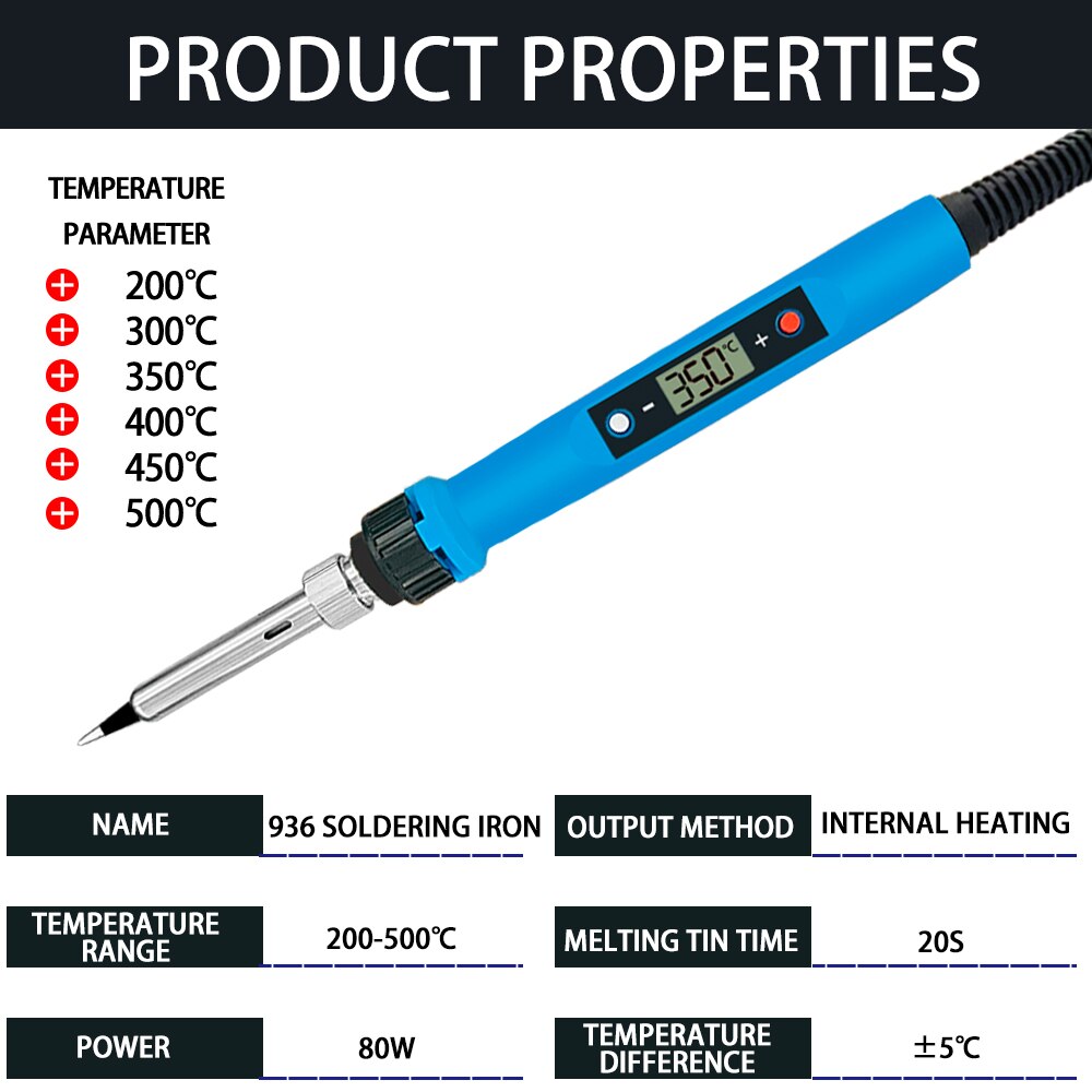 80W Soldering iron adjustable temperature solder iron tips welding rework tools Ceramic heater plastic box Soldering iron kit