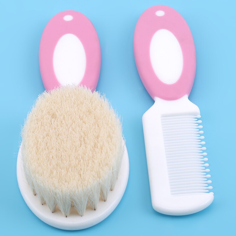 Cepillo para recién nacido y peine, conjunto de cerdas suaves y peine de madera, herramienta para el cuidado del cabello infantil, Kit de masaje para bebés, cepillo puro: pink