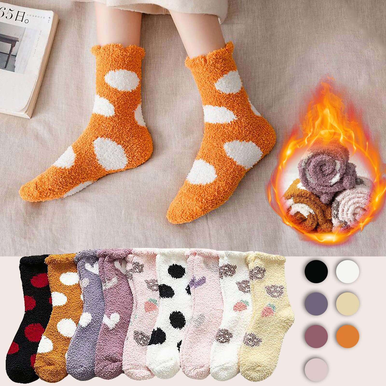 Chaussettes imprimées en Polyester pour femmes, chaussettes épaisses, respirantes, chaudes, confortables, à la