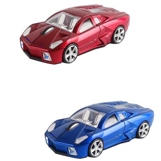 USB Computer Mouse Mini Gaming Mice Sports Car Shaped Wireless Mouse 3D 1600DPI Optical Ergonomic Office Mause For PC Kid: red and blue