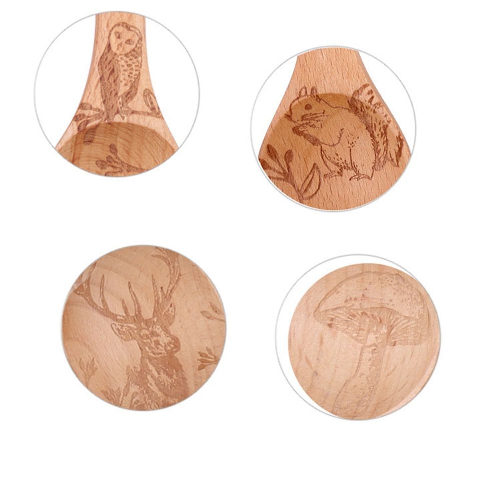 Juego de cucharas de madera Para medir azúcar, especias, sal, utensilios de cocina con patrón de animales pequeños, 1 Juego