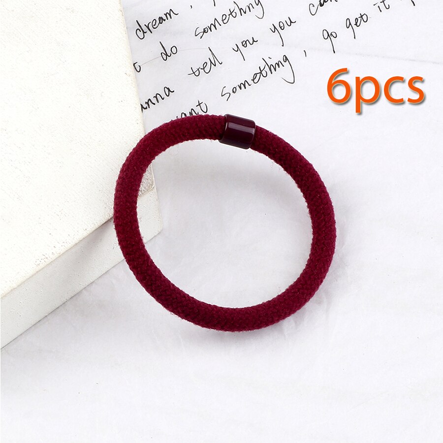 Juego de 6 unids/set de gomas elásticas para el pelo para niña y mujer, coleteros de nailon de Color sólido, accesorios para el cabello, adornos: Red