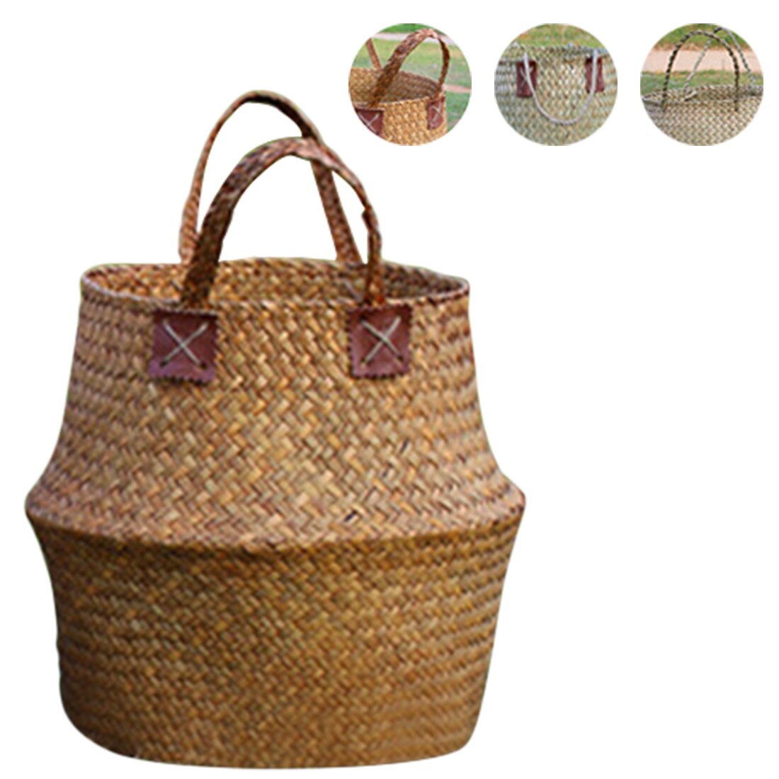 1pc Rattan Folding Basket Seaweed Wicker Baskets Dirty Laundry Storage Basket Home Storage 3 Size Available: 02 / dia 32cm