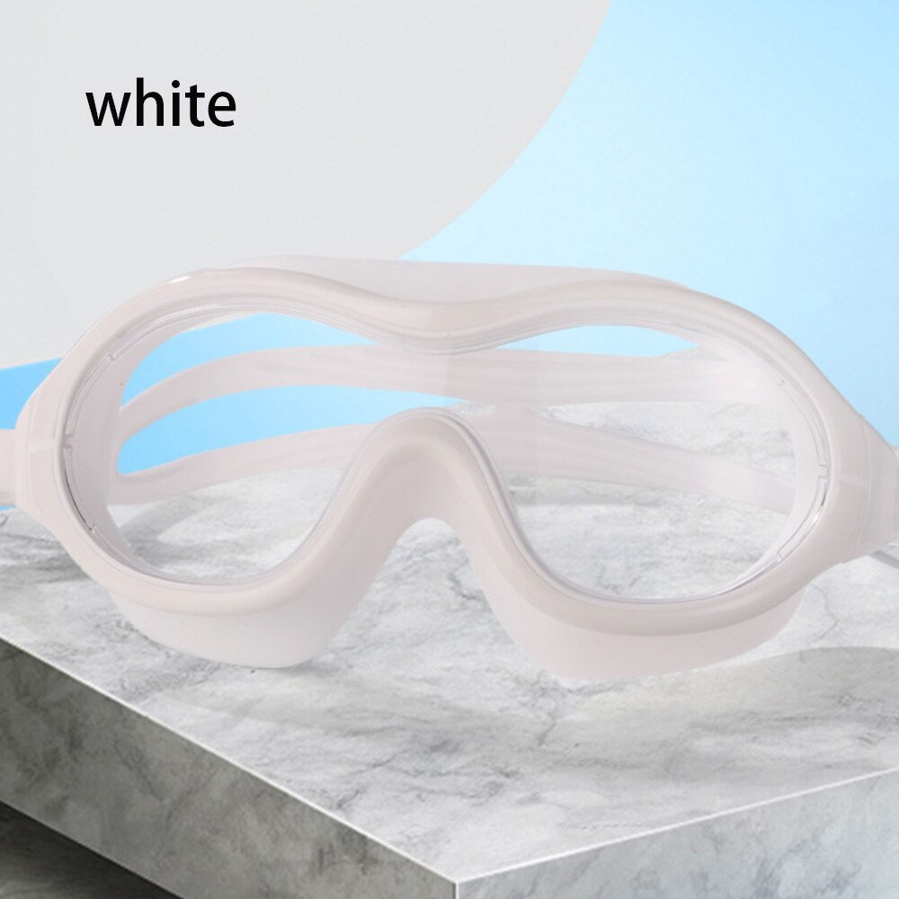 swimming goggles big frame HD trend waterproof anti-fog swimming glasses men and women adult goggles: white