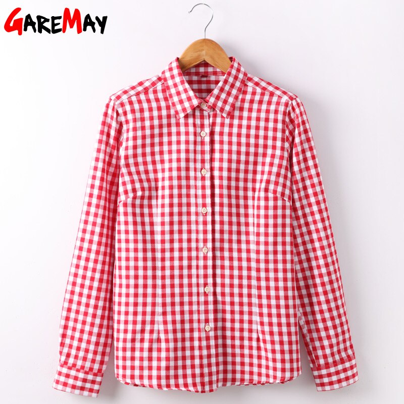 Garemay Frauen Hemden feminin Blusen Baumwolle Plaid Shirt Frauen Lange Hülse Frauen Spitzen Und Blusen Frühling Kleidung Hemd