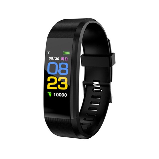 Bluetooth smart klocka män kvinnor blodtrycksmätare vattentät fitness tracker armband puls smartwatch för android ios: 115 plus svart