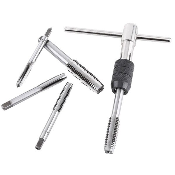 T-Handle Wrench Threading Tap Set 5Pcs Metric Thread Tap with T Tap Wrench M6-M12 Wrench Metric Hand Thread Tap