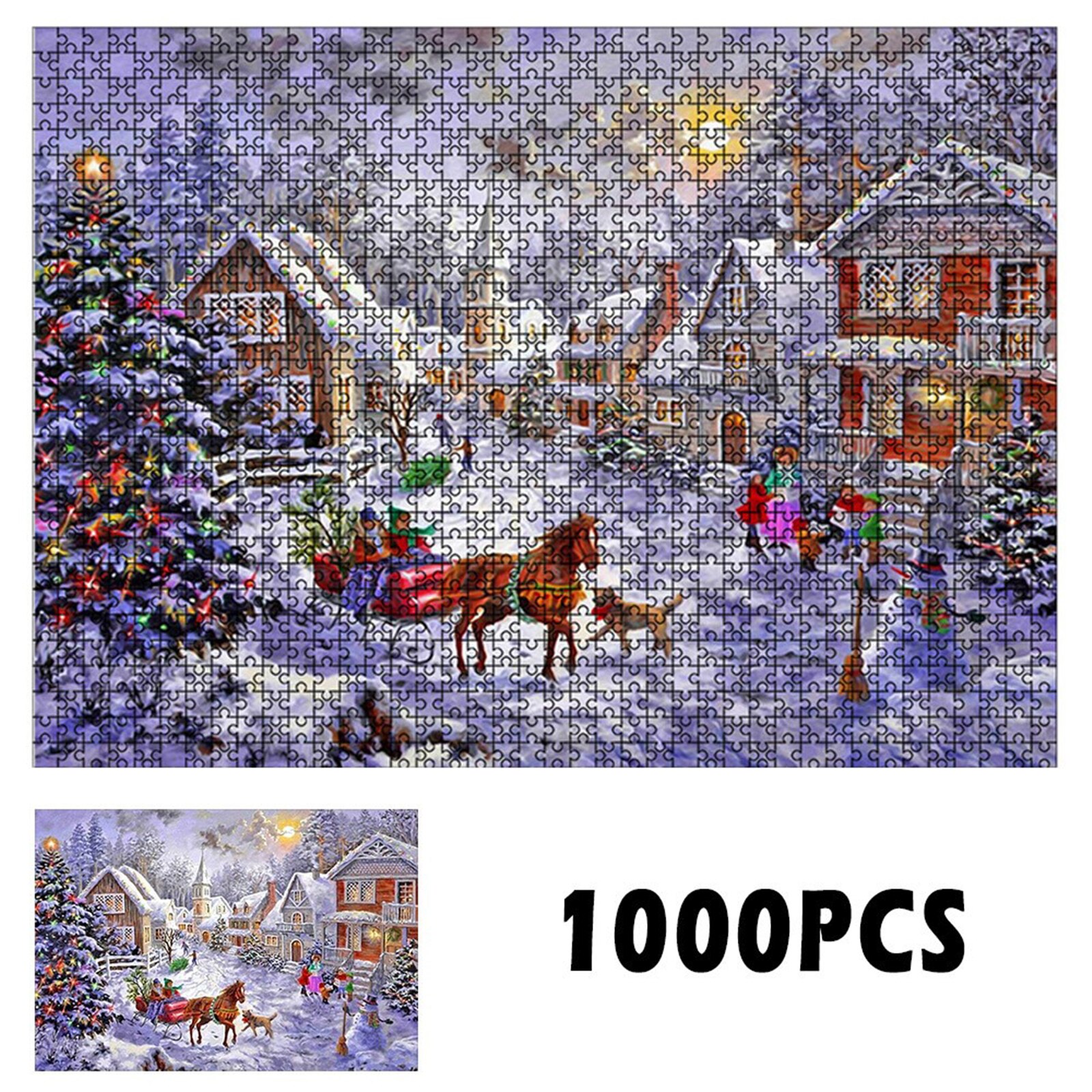Christmas 1000 Pcs Jigsaw Puzzles Beautiful Snow Scene Festive Home Entertainment Toys Games: B