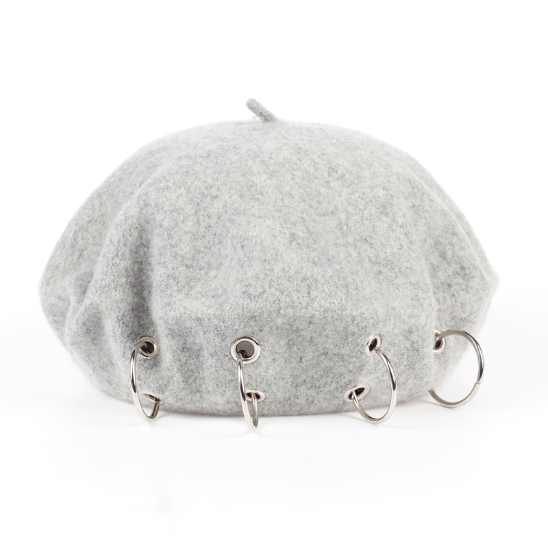 Gorros de invierno Harajuku, boinas de la oscuridad, estilo Punk Rock, boina con anillos de hierro, gorra de pintor de lana negra 17th-century, novedad de