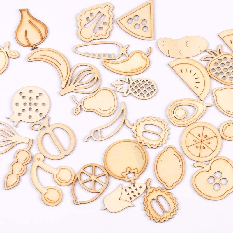 10-40mm Multi Mixed Fruits Pattern Wood Crafts Supplies For Scrapbooking Kids DIY Handmade Wooden Embellishments Home Decor
