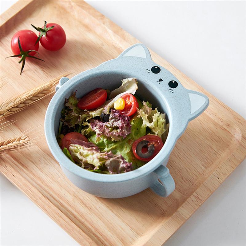 Bol en paille de blé chat, petit bol avec poignée, grande tasse à salade , vaisselle pour enfants