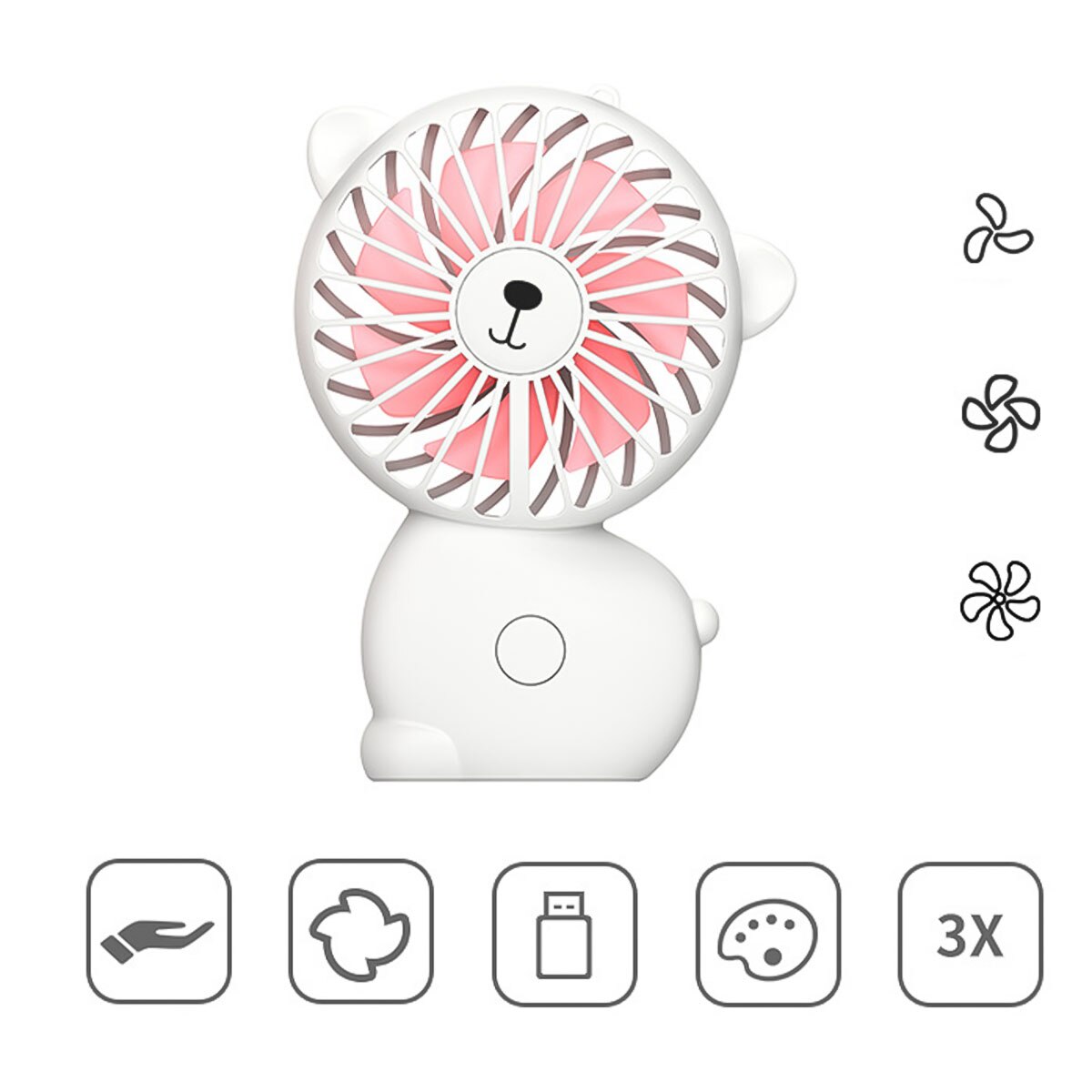 Cute Mini Fan USB Rechargeable Personal Portable Cooling With Night Light Sling Pippi Handheld Charging Personal Cooling Fan