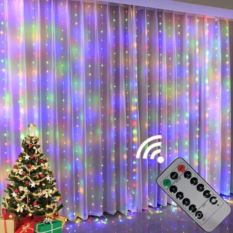Guirnalda de luces LED para cortina, decoración navideña interior alimentada por USB con Control remoto, luz navideña, luces de para dormitorio y boda: changeable / O