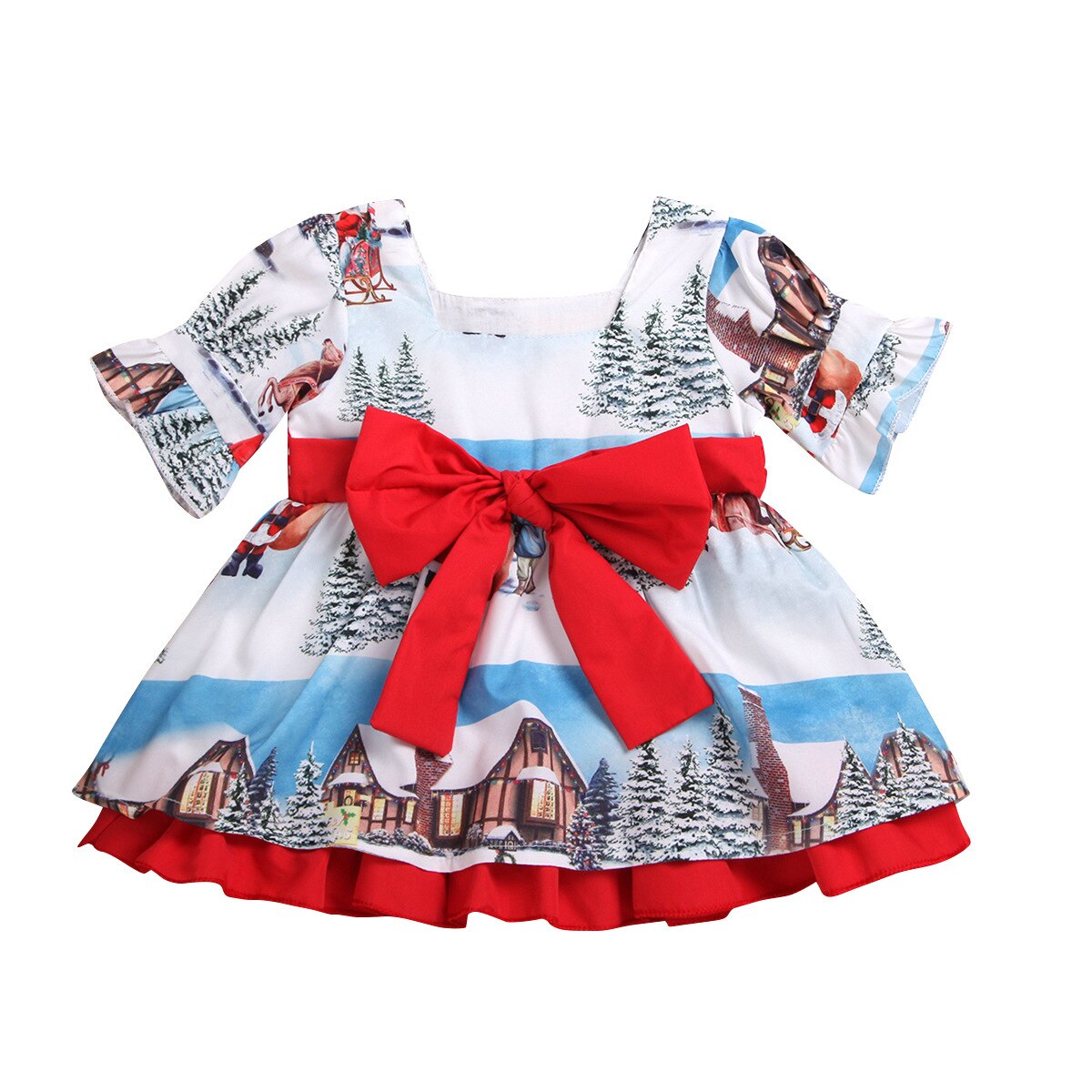 Christmas Princess Dress Toddler Girls Outfits Kids Baby Girl Bowknot Party XMAS Gown Formal Dress Costume Children Santa: Red / One size