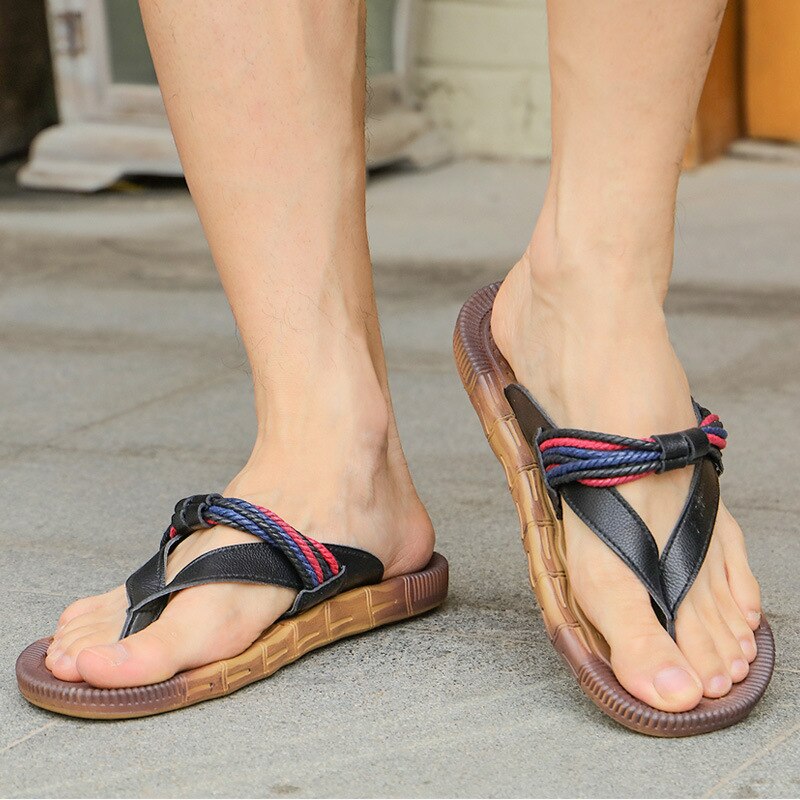 Hand Made Man Slippers Houten Patroon Schoenen Handleiding Pu Slippers Rubberen Zool Antislip Sandalen Leisure Slides Z158