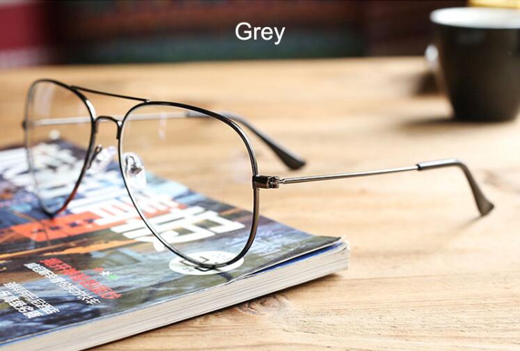 Retro estilo aviador gafas con montura metálica hombres y mujeres Vintage de de oro/plata/gris/negro transparente lente gafas: Grey