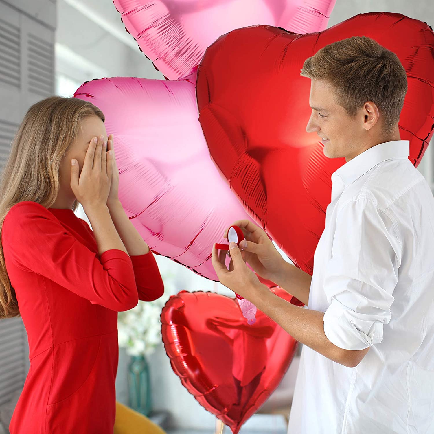 Fangoo Rode Ballonnen Set Voor Valentijnsdag – Met LOVE-ballon, Hartjes, Confetti En Pompen – Romantische Decoratie Voor Thuis Of Feest