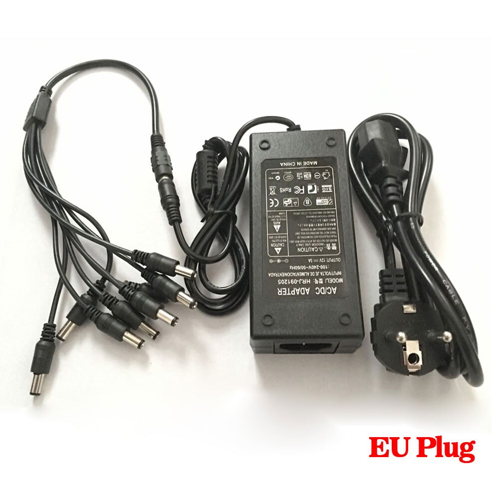 AHCBIVN 12V 5A 8CH Power Supply CCTV Camera Power Box 8 Port DC+Pigtail COAT DC 12V Power Adapter