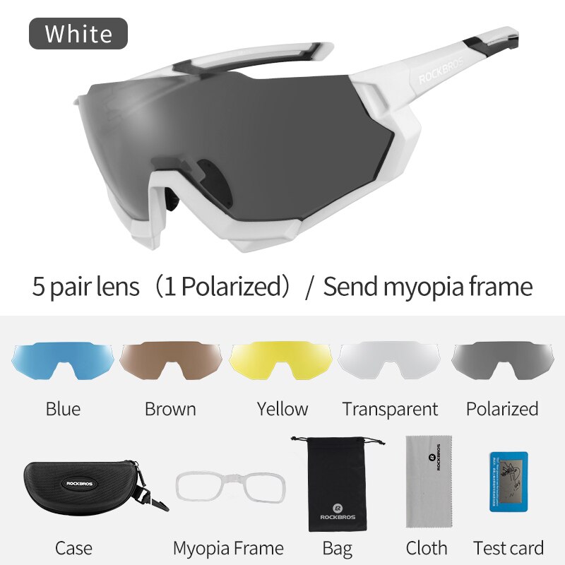 Gafas de ciclismo ROCKBROS, gafas de miopía fotocromáticas polarizadas para bicicleta, gafas deportivas para hombre y mujer, gafas de sol para pescar y ciclismo: Half-frame White