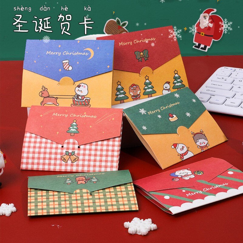 1Pc Christmas Greeting Card Kids Mini Christmas Blessing Greeting Cards Envelope Year Postcard Card Xmas Party