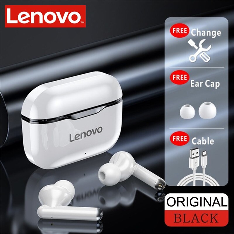 Lenovo LP1S/LP1 auricolare Bluetooth senza fili auricolare Stereo con cancellazione del rumore sport auricolari TWS auricolari bluetooth 5.0 con microfono: LP1 Black