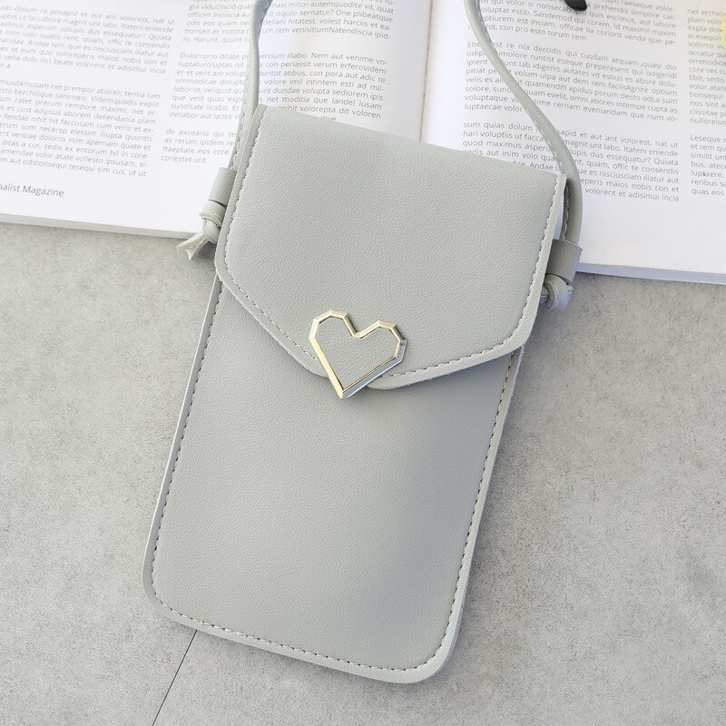 Sac à bandoulière de téléphone à écran tactile pour femmes, Mini sac à bandoulière pour étudiants, petit sac à pression décorations cœur d'amour, sac Transparent,: light grey