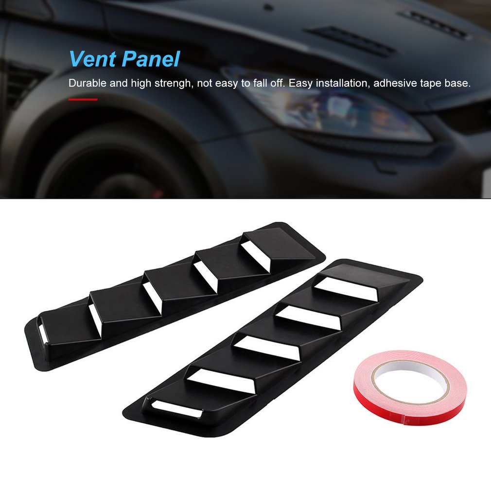Black Air Flow Intake Universal Scoop Bonnet Side Fender Car Decorative Cover Hood Vent Louver Cooling Panel Trim Set