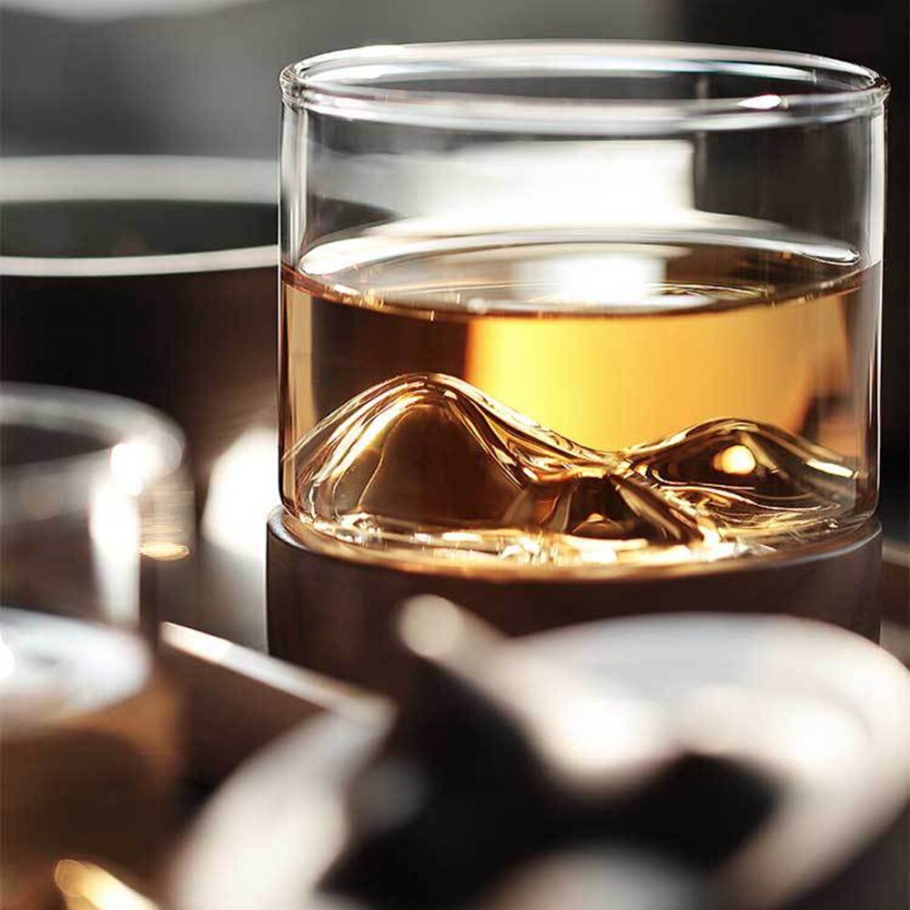 Vasos de whisky de vidrio Brandy Snifters vino Whiskey gafas Base de madera de nogal tazas para Barra de licor XO Chivas copa de vidrio decoración del hogar