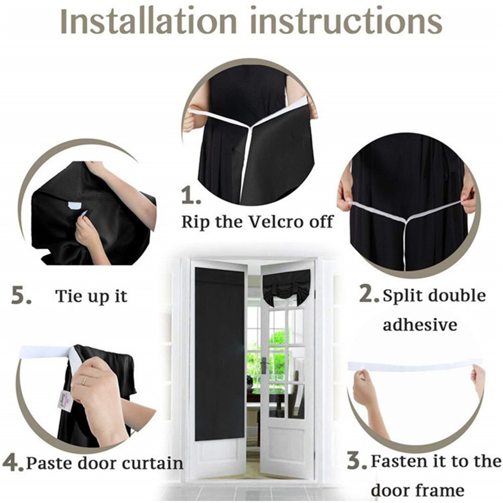 2pcs Decorative Magic Sticker Bedroom Blackout Drapes French Door Curtain Panel Privacy Protection Window Living Room Home