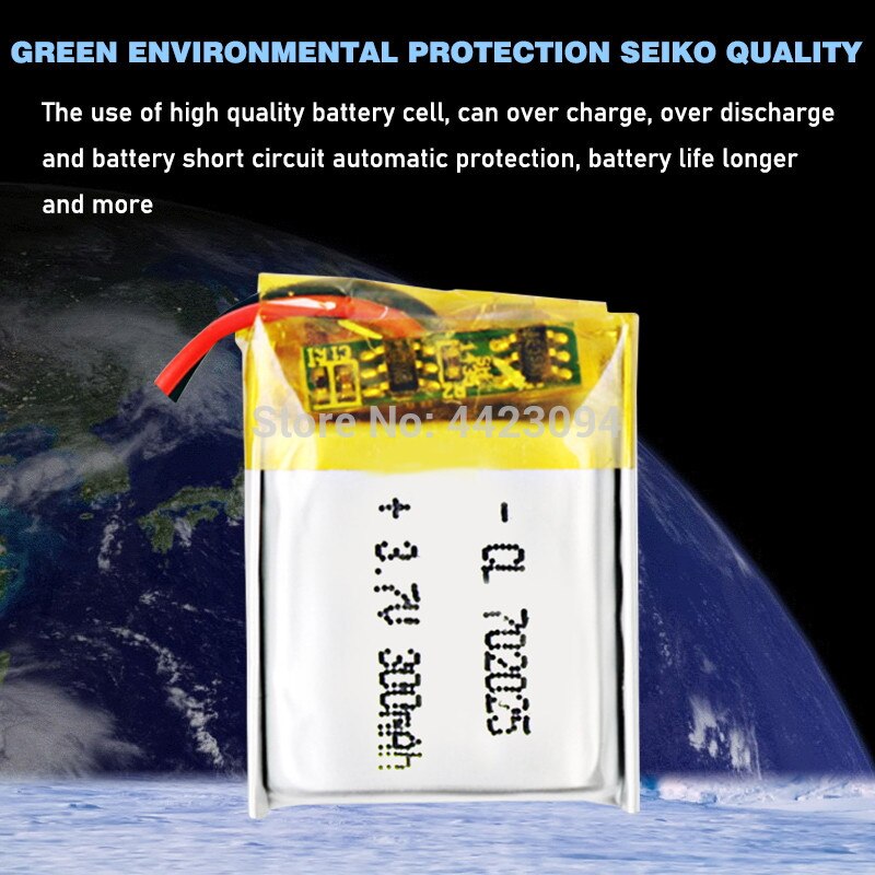 3.7v 300 mah li-ion batteri 702025 lithium polymer genopladeligt batteri til  mp3 mp4 bluetooth headset led let legetøjstænder