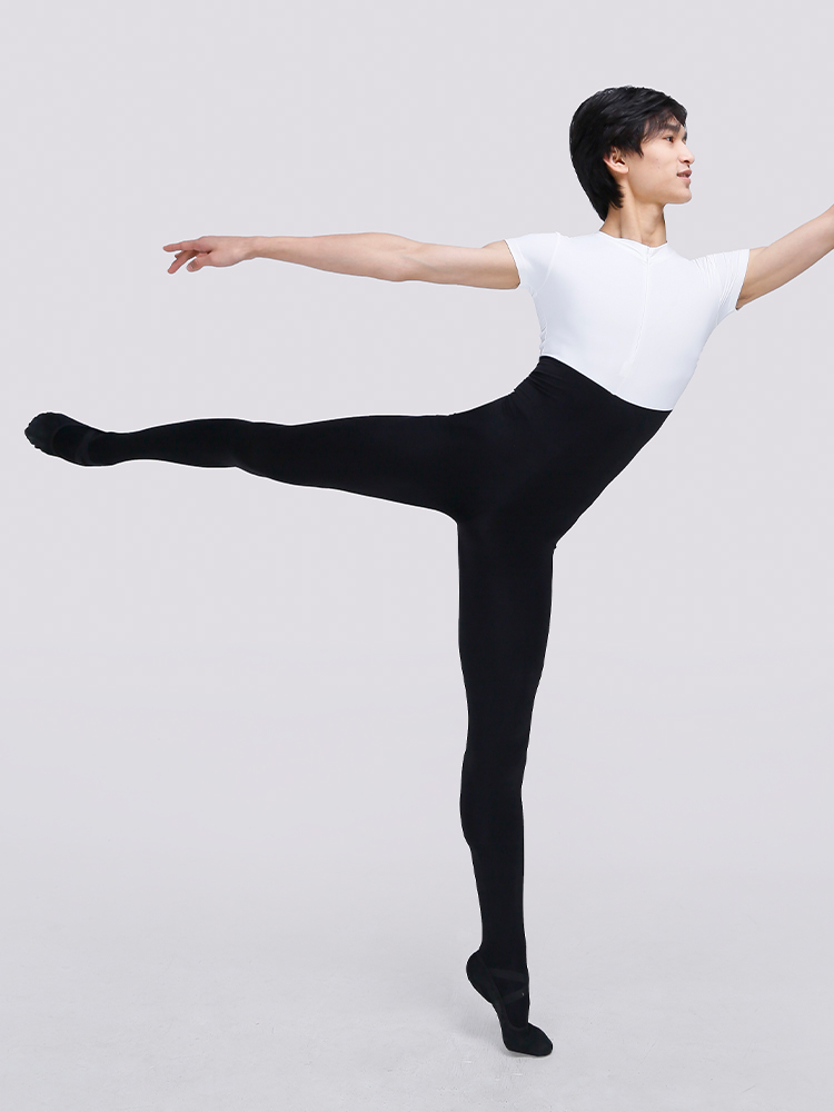 Speerise Mens Black Turtleneck Spandex Long Sleeve Unitard Unisex Full Length Ballet Bodysuit Footless Dancewear Costum