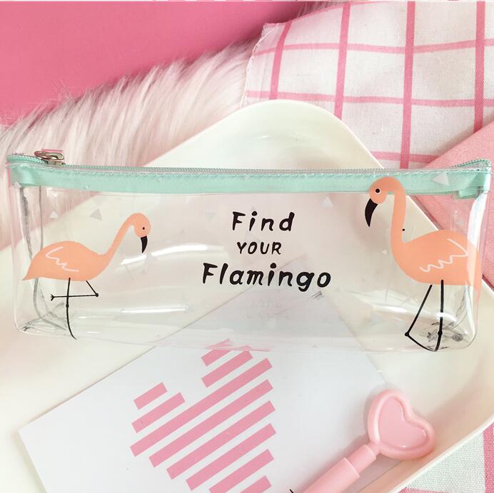 Cartoon Transparante Dier Etui Leuke Fruit Potlood Bag Storage Pouch Kantoor Schoolbenodigdheden Zakka: Flamingo 2