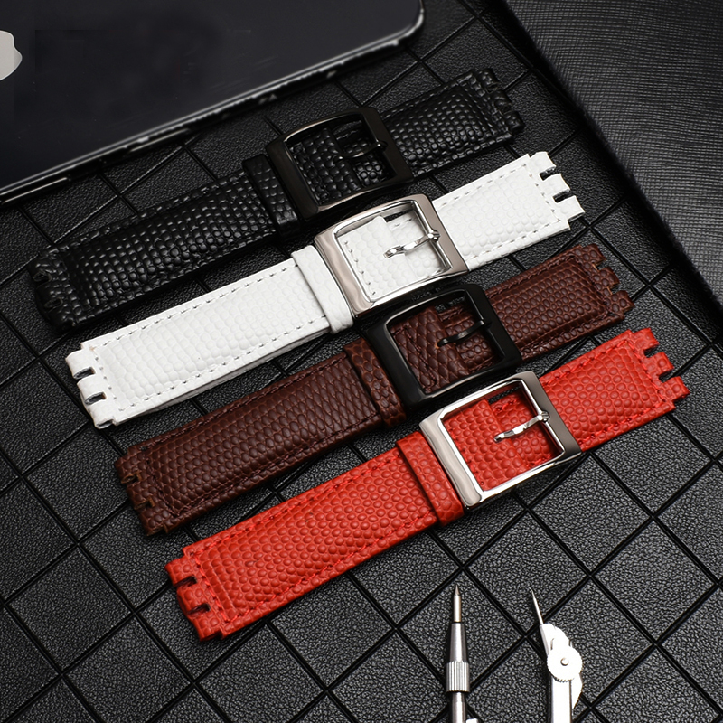 17Mm Hagedis Patroon Horloge Band Lederen Band Vervangende Polsband Voor Swatch Ycs Yas Ygs Zwart Bruin Wit Armband