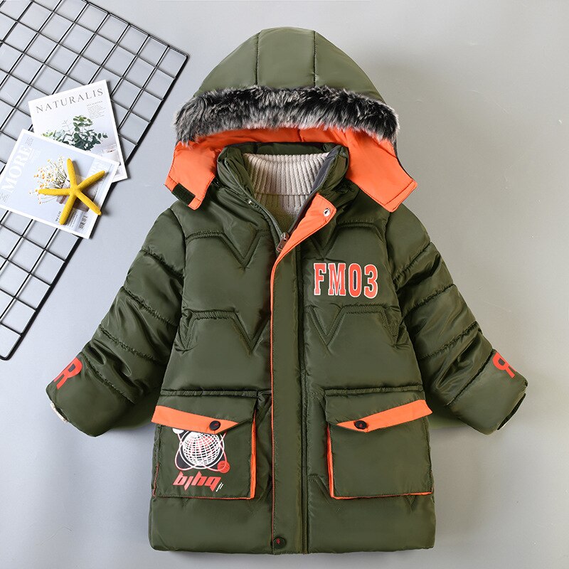 Winter Jassen Voor Jongens Lange Stijl Hooded Down Jassen Voor Kinderen Kleding Katoen Verdikte Peuter Kids Jassen Jassen: Green / XXL