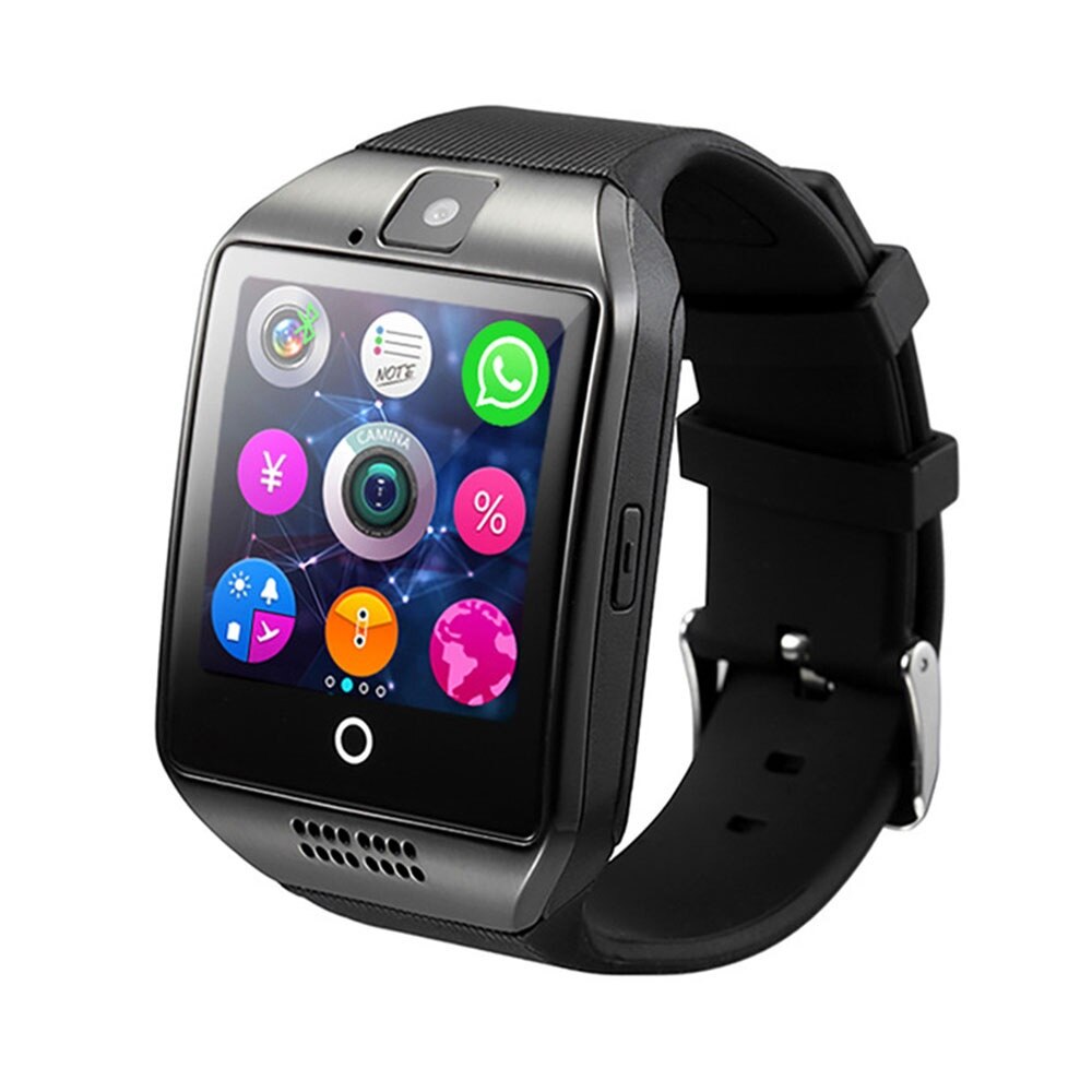 nouvelle montre intelligente chaude avec caméra Q18 Bluetooth Smartwatch SIM TF carte pour Android Slot Fitness activité Tracker Sport montre: BLACK