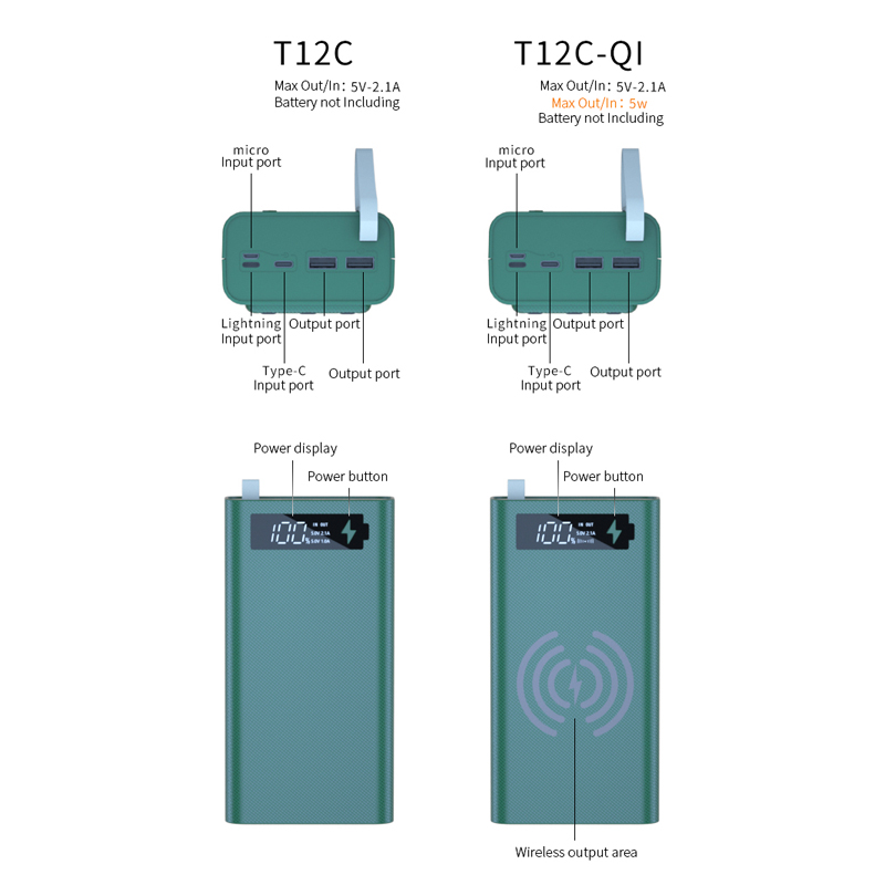 Blaues ladegerät-akkugehäuse, 12*18650 akkuhalter, ladebox pd -qi 10w 12v-1.5a, diy-powerbank für handy, drei usb-anschlüsse