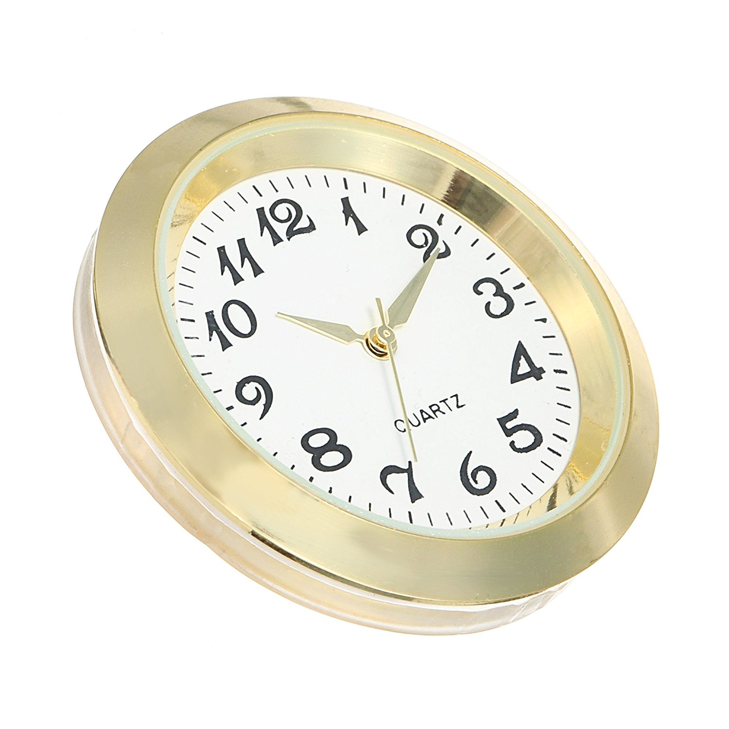 Mini ur indsætte kvarts urværk runde 1 7/16 "  (35mm)  miniature ur passer op hvid urskive guld tone bezel arabiske tal