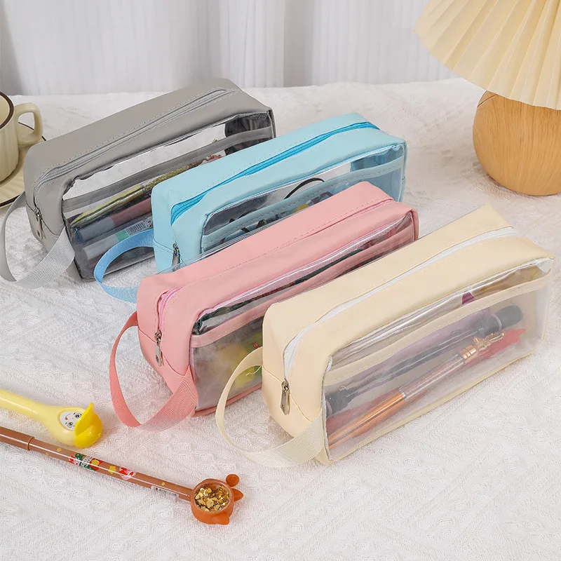 Pvc Large Capacity Pencil Case Clear Pencil Pouch With Zipper Pen Holder Bag Desk Stationery Organizer Transparent Makeup Bag