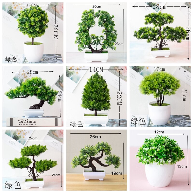 39Styles Small Medium Large Green Artificial Plants Bonsai Plastic Grass Ball Pine Tree Potted Bonsai Christmas Home Party Decor
